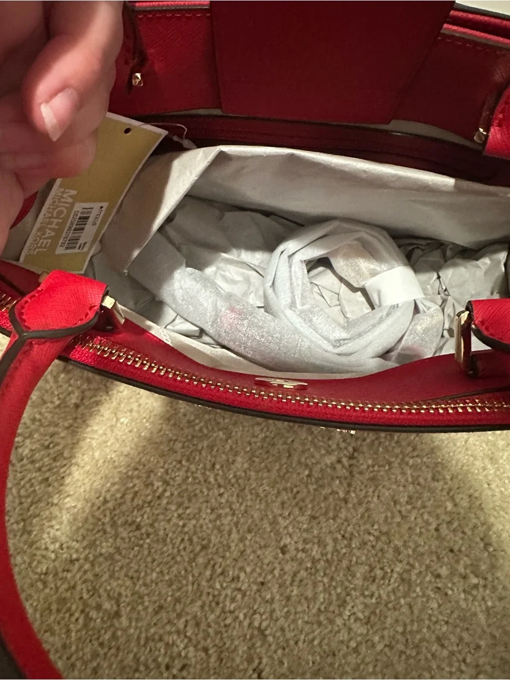 Michael Kors Red Saffiano Satchel with Gold Hardware
